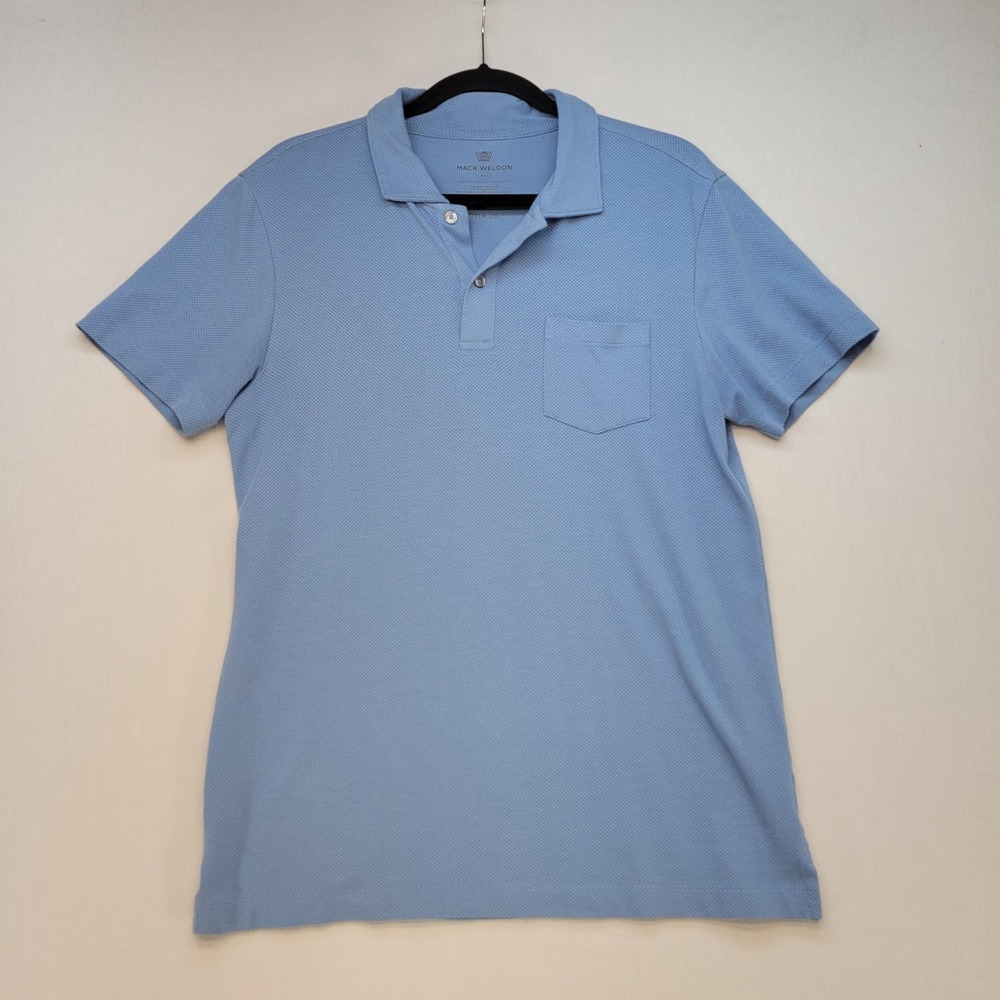 Mack Weldon Polo Shirt Mens Large Blue Casual‎ Daily Wear Pique Modal Blend